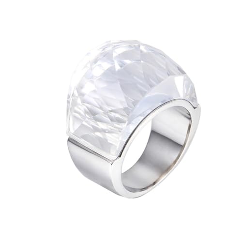 OAKKY Damen Edelstahl Kristallglas Edelstein Zirkon Chunky Cocktail Ring Funkeln Hochzeit Finger Schmuck Silber Weißer Stein Größe 60 (19.1) von OAKKY