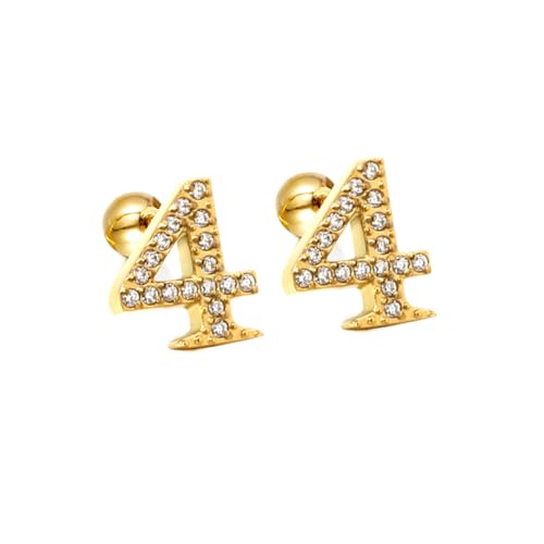 OAKKY Damen Edelstahl Minimalist Vergoldet Arabische Zahlenpiercing Ohrringe Cz Micro Pflaster Ohrstecker, Zahl 4 OAKKY Damen Edelstahl Minimalist Vergoldet Arabische Zahlenpiercing Ohrringe Cz Micro Pflaster Ohrstecker, Zahl 4 von OAKKY