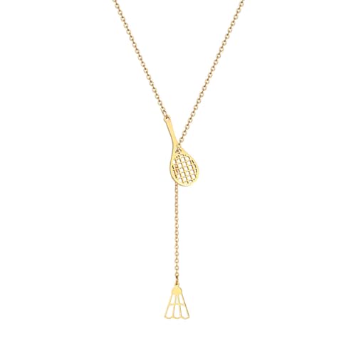 OAKKY Damen Edelstahl Minimalistische zierliche Badmintonschläger Charm Halskette Kette einstellbar Sport Schmuck Gold von OAKKY