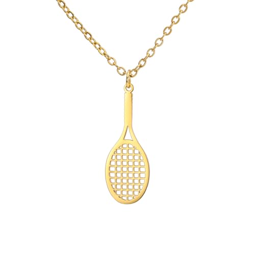 OAKKY Damen Edelstahl Minimalistischer Tennisschläger Anhänger Charme Halsketten Hip Hop Schmuck mit Kette, Gold von OAKKY