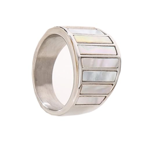 OAKKY Damen Edelstahl Personalisierte Weiße Meeresmuschel Klaviertasten Gestreifter Ehering Titan Versprochenes Fingerband Gold Größe 57 (18.1) von OAKKY