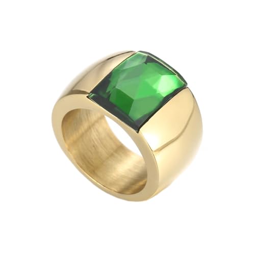 OAKKY Damen Edelstahl Quadrat Edelstein Breite Oberfläche Klassisch Einfach Hochzeit Verlobung Statement Ring Gold Grün Größe 54 (17.2) von OAKKY