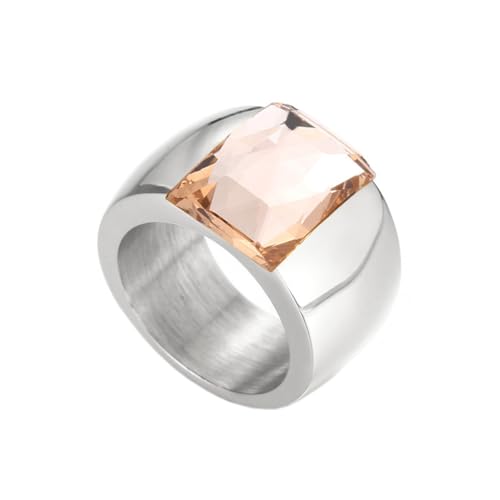 OAKKY Damen Edelstahl Quadrat Edelstein Breite Oberfläche Klassisch Einfach Hochzeit Verlobung Statement Ring Silber Champagner Größe 54 (17.2) von OAKKY