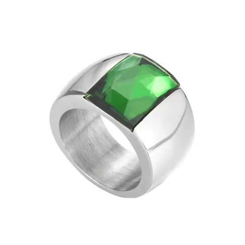 OAKKY Damen Edelstahl Quadrat Edelstein Breite Oberfläche Klassisch Einfach Hochzeit Verlobung Statement Ring Silber Grün Größe 54 (17.2) von OAKKY