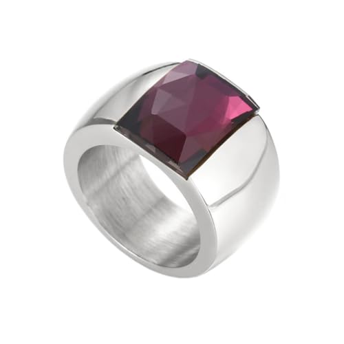 OAKKY Damen Edelstahl Quadrat Edelstein Breite Oberfläche Klassisch Einfach Hochzeit Verlobung Statement Ring Silber Lila Größe 57 (18.1) von OAKKY