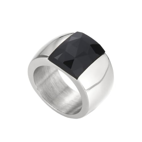 OAKKY Damen Edelstahl Quadrat Edelstein Breite Oberfläche Klassisch Einfach Hochzeit Verlobung Statement Ring Silber Schwarz Größe 54 (17.2) von OAKKY