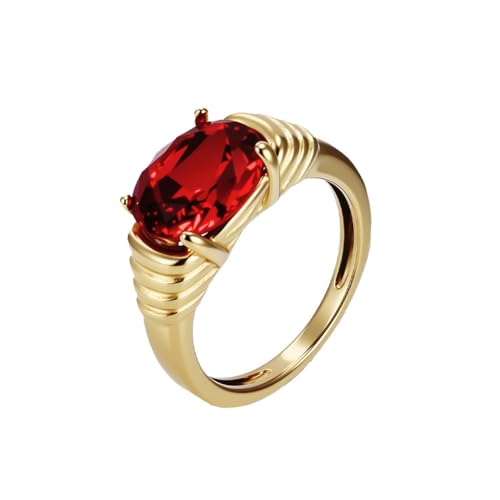 OAKKY Damen Edelstahl Rote Edelsteinringe Minimalistischer Eleganter Bandring mit Funkelndem Synthetischen Rubin Farbstein Größe 52 (16.6) von OAKKY