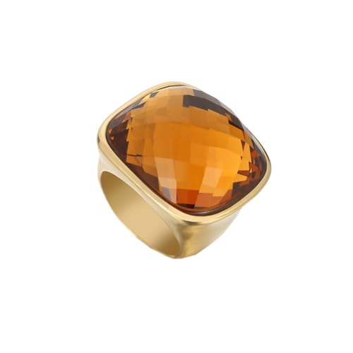 OAKKY Damen Edelstahl Übergroßer Kristallschliff Glas Strass Mehrfarbig Chunky Verlobungsring Glitzer Edelstein Ehering Gold Orange Stein Größe 54 (17.2) von OAKKY
