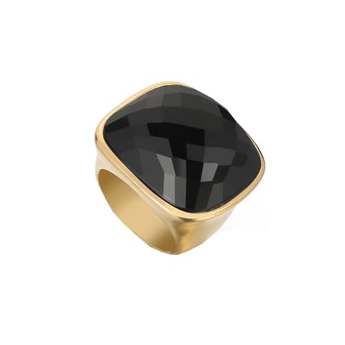 OAKKY Damen Edelstahl Übergroßer Kristallschliff Glas Strass Mehrfarbig Chunky Verlobungsring Glitzer Edelstein Ehering Gold Schwarz Stein Größe 54 (17.2) von OAKKY