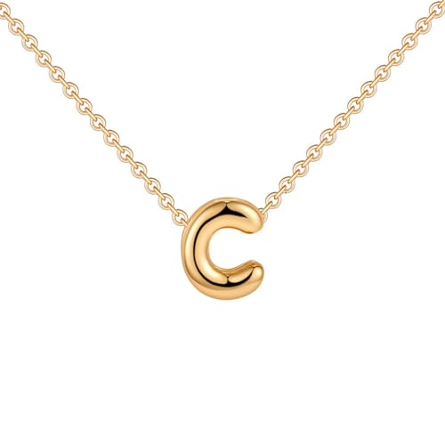 OAKKY Damen Edelstahl Zart Blasen Initialen A-Z Alphabet Halskette Einfach Klassisch Schlüsselbein Kette Anhänger Geburtstag Schmuck Geschenk Gold Buchstabe C von OAKKY