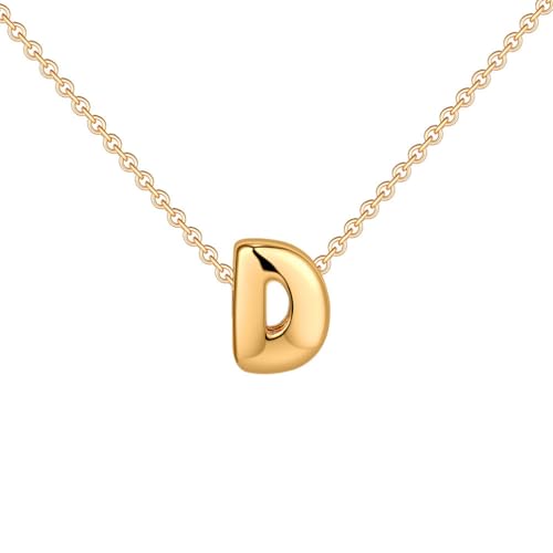 OAKKY Damen Edelstahl Zart Blasen Initialen A-Z Alphabet Halskette Einfach Klassisch Schlüsselbein Kette Anhänger Geburtstag Schmuck Geschenk Gold Buchstabe D von OAKKY