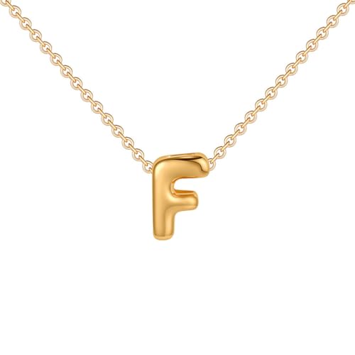 OAKKY Damen Edelstahl Zart Blasen Initialen A-Z Alphabet Halskette Einfach Klassisch Schlüsselbein Kette Anhänger Geburtstag Schmuck Geschenk Gold Buchstabe F von OAKKY