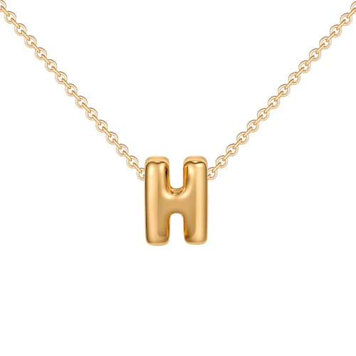 OAKKY Damen Edelstahl Zart Blasen Initialen A-Z Alphabet Halskette Einfach Klassisch Schlüsselbein Kette Anhänger Geburtstag Schmuck Geschenk Gold Buchstabe H von OAKKY