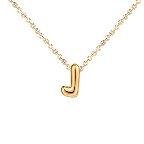 OAKKY Damen Edelstahl Zart Blasen Initialen A-Z Alphabet Halskette Einfach Klassisch Schlüsselbein Kette Anhänger Geburtstag Schmuck Geschenk Gold Buchstabe J von OAKKY