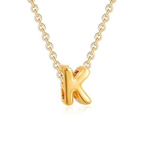 OAKKY Damen Edelstahl Zart Blasen Initialen A-Z Alphabet Halskette Einfach Klassisch Schlüsselbein Kette Anhänger Geburtstag Schmuck Geschenk Gold Buchstabe K von OAKKY