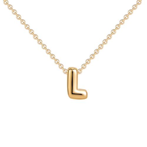 OAKKY Damen Edelstahl Zart Blasen Initialen A-Z Alphabet Halskette Einfach Klassisch Schlüsselbein Kette Anhänger Geburtstag Schmuck Geschenk Gold Buchstabe L von OAKKY