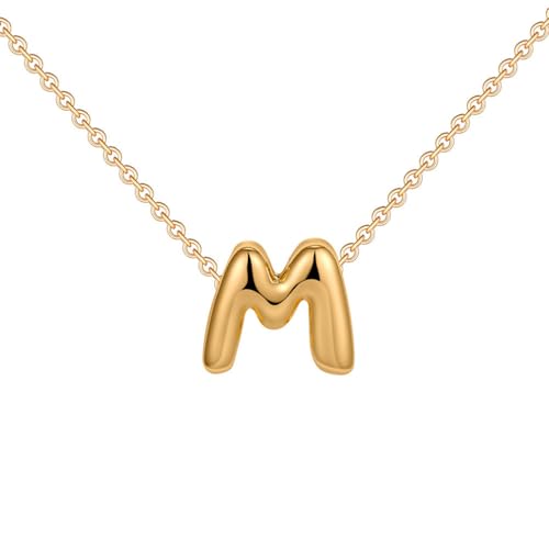 OAKKY Damen Edelstahl Zart Blasen Initialen A-Z Alphabet Halskette Einfach Klassisch Schlüsselbein Kette Anhänger Geburtstag Schmuck Geschenk Gold Buchstabe M von OAKKY
