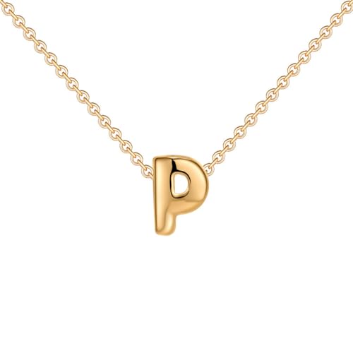 OAKKY Damen Edelstahl Zart Blasen Initialen A-Z Alphabet Halskette Einfach Klassisch Schlüsselbein Kette Anhänger Geburtstag Schmuck Geschenk Gold Buchstabe P von OAKKY