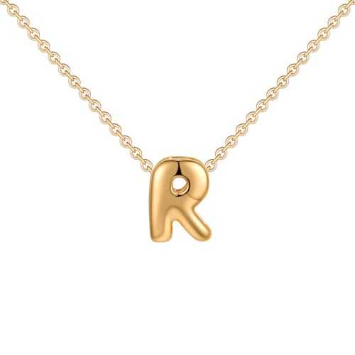 OAKKY Damen Edelstahl Zart Blasen Initialen A-Z Alphabet Halskette Einfach Klassisch Schlüsselbein Kette Anhänger Geburtstag Schmuck Geschenk Gold Buchstabe R von OAKKY