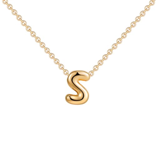 OAKKY Damen Edelstahl Zart Blasen Initialen A-Z Alphabet Halskette Einfach Klassisch Schlüsselbein Kette Anhänger Geburtstag Schmuck Geschenk Gold Buchstabe S von OAKKY