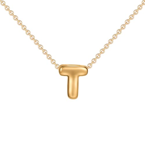 OAKKY Damen Edelstahl Zart Blasen Initialen A-Z Alphabet Halskette Einfach Klassisch Schlüsselbein Kette Anhänger Geburtstag Schmuck Geschenk Gold Buchstabe T von OAKKY