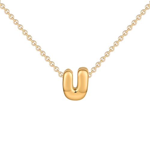 OAKKY Damen Edelstahl Zart Blasen Initialen A-Z Alphabet Halskette Einfach Klassisch Schlüsselbein Kette Anhänger Geburtstag Schmuck Geschenk Gold Buchstabe U von OAKKY