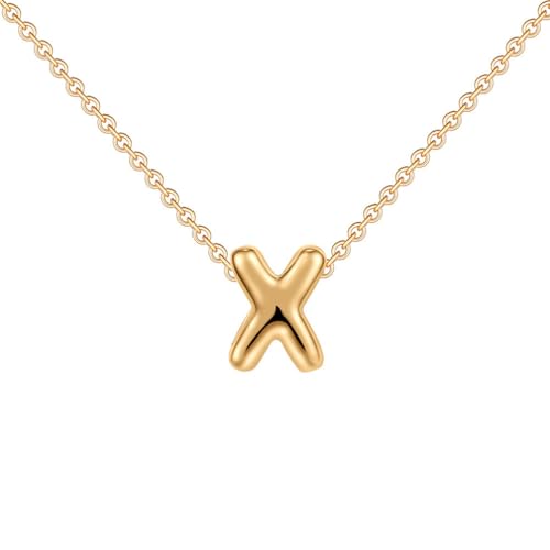 OAKKY Damen Edelstahl Zart Blasen Initialen A-Z Alphabet Halskette Einfach Klassisch Schlüsselbein Kette Anhänger Geburtstag Schmuck Geschenk Gold Buchstabe X von OAKKY