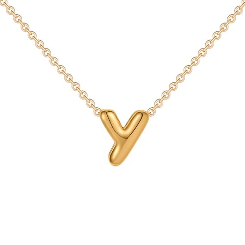 OAKKY Damen Edelstahl Zart Blasen Initialen A-Z Alphabet Halskette Einfach Klassisch Schlüsselbein Kette Anhänger Geburtstag Schmuck Geschenk Gold Buchstabe Y von OAKKY