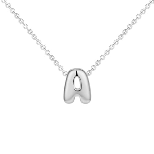 OAKKY Damen Edelstahl Zart Blasen Initialen A-Z Alphabet Halskette Einfach Klassisch Schlüsselbein Kette Anhänger Geburtstag Schmuck Geschenk Silber Buchstabe A von OAKKY