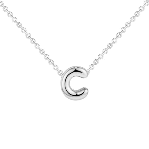 OAKKY Damen Edelstahl Zart Blasen Initialen A-Z Alphabet Halskette Einfach Klassisch Schlüsselbein Kette Anhänger Geburtstag Schmuck Geschenk Silber Buchstabe C von OAKKY