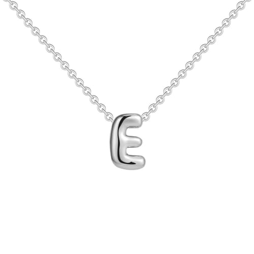 OAKKY Damen Edelstahl Zart Blasen Initialen A-Z Alphabet Halskette Einfach Klassisch Schlüsselbein Kette Anhänger Geburtstag Schmuck Geschenk Silber Buchstabe E von OAKKY