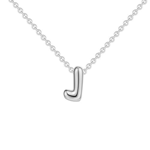 OAKKY Damen Edelstahl Zart Blasen Initialen A-Z Alphabet Halskette Einfach Klassisch Schlüsselbein Kette Anhänger Geburtstag Schmuck Geschenk Silber Buchstabe J von OAKKY