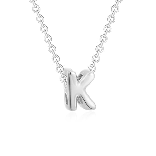 OAKKY Damen Edelstahl Zart Blasen Initialen A-Z Alphabet Halskette Einfach Klassisch Schlüsselbein Kette Anhänger Geburtstag Schmuck Geschenk Silber Buchstabe K von OAKKY