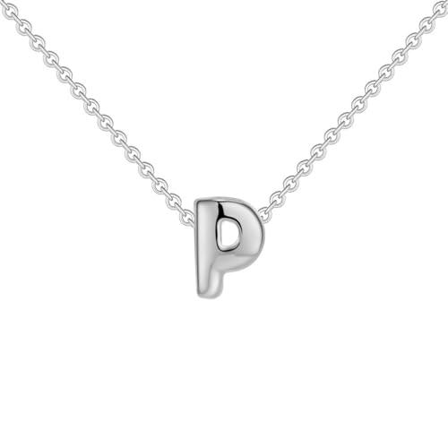 OAKKY Damen Edelstahl Zart Blasen Initialen A-Z Alphabet Halskette Einfach Klassisch Schlüsselbein Kette Anhänger Geburtstag Schmuck Geschenk Silber Buchstabe P von OAKKY