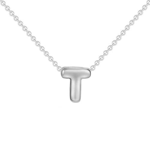 OAKKY Damen Edelstahl Zart Blasen Initialen A-Z Alphabet Halskette Einfach Klassisch Schlüsselbein Kette Anhänger Geburtstag Schmuck Geschenk Silber Buchstabe T von OAKKY