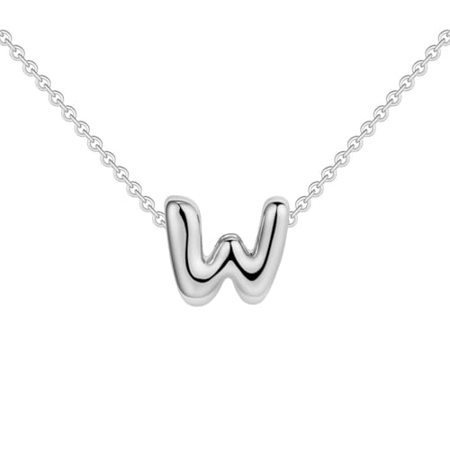 OAKKY Damen Edelstahl Zart Blasen Initialen A-Z Alphabet Halskette Einfach Klassisch Schlüsselbein Kette Anhänger Geburtstag Schmuck Geschenk Silber Buchstabe W von OAKKY