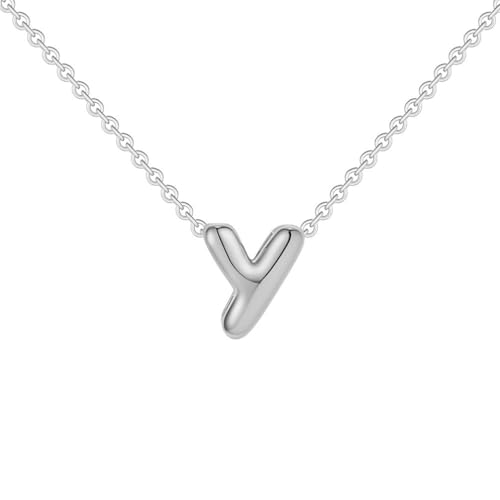 OAKKY Damen Edelstahl Zart Blasen Initialen A-Z Alphabet Halskette Einfach Klassisch Schlüsselbein Kette Anhänger Geburtstag Schmuck Geschenk Silber Buchstabe Y von OAKKY