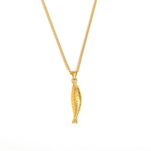 OAKKY Damen Edelstahl Zart Gold Silber Fisch Tropfen Anhänger Tier Halskette Einfach Charm Sommer Strand Schmuck Gold von OAKKY