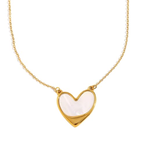 OAKKY Damen Edelstahl Zart Gold Silber Muschel Herz Anhänger Halskette Einfach Charm Sommer Strand Schmuck Gold von OAKKY