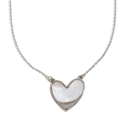 OAKKY Damen Edelstahl Zart Gold Silber Muschel Herz Anhänger Halskette Einfach Charm Sommer Strand Schmuck Silber von OAKKY