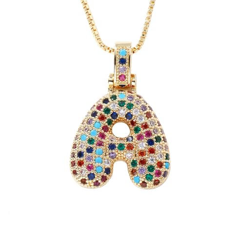 OAKKY Damen Edelstahl Zartes Bunt Zirkonia A-Z Alphabet Halskette Monogramm Anhänger Jubiläum Hochzeits Schmuck Gold Buchstabe A von OAKKY