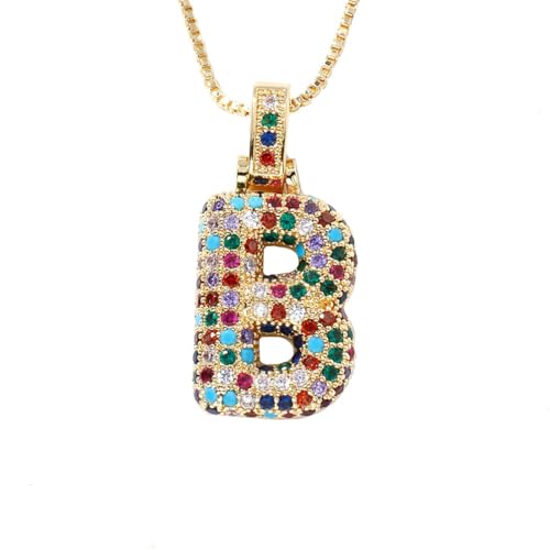 OAKKY Damen Edelstahl Zartes Bunt Zirkonia A-Z Alphabet Halskette Monogramm Anhänger Jubiläum Hochzeits Schmuck Gold Buchstabe B von OAKKY