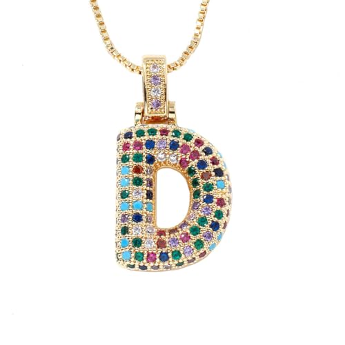 OAKKY Damen Edelstahl Zartes Bunt Zirkonia A-Z Alphabet Halskette Monogramm Anhänger Jubiläum Hochzeits Schmuck Gold Buchstabe D von OAKKY