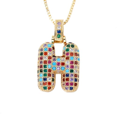 OAKKY Damen Edelstahl Zartes Bunt Zirkonia A-Z Alphabet Halskette Monogramm Anhänger Jubiläum Hochzeits Schmuck Gold Buchstabe H von OAKKY