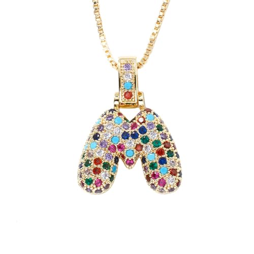 OAKKY Damen Edelstahl Zartes Bunt Zirkonia A-Z Alphabet Halskette Monogramm Anhänger Jubiläum Hochzeits Schmuck Gold Buchstabe M von OAKKY