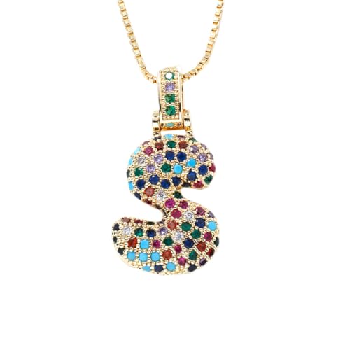 OAKKY Damen Edelstahl Zartes Bunt Zirkonia A-Z Alphabet Halskette Monogramm Anhänger Jubiläum Hochzeits Schmuck Gold Buchstabe S von OAKKY
