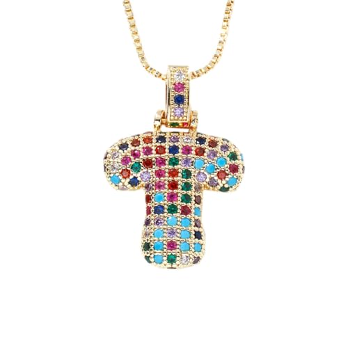 OAKKY Damen Edelstahl Zartes Bunt Zirkonia A-Z Alphabet Halskette Monogramm Anhänger Jubiläum Hochzeits Schmuck Gold Buchstabe T von OAKKY
