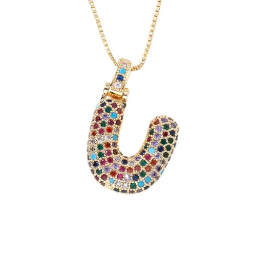 OAKKY Damen Edelstahl Zartes Bunt Zirkonia A-Z Alphabet Halskette Monogramm Anhänger Jubiläum Hochzeits Schmuck Gold Buchstabe U von OAKKY