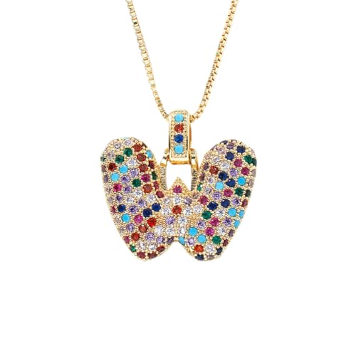 OAKKY Damen Edelstahl Zartes Bunt Zirkonia A-Z Alphabet Halskette Monogramm Anhänger Jubiläum Hochzeits Schmuck Gold Buchstabe W von OAKKY