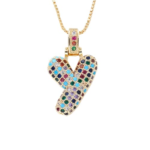OAKKY Damen Edelstahl Zartes Bunt Zirkonia A-Z Alphabet Halskette Monogramm Anhänger Jubiläum Hochzeits Schmuck Gold Buchstabe Y von OAKKY